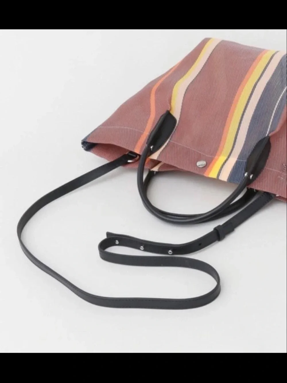 Mulberry Striped Canvas Tote in Brown with Black Handles